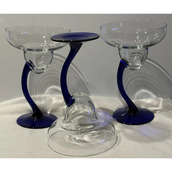 Libbey Bravura Margarita Glasses Set Cobalt Blue Curved Stemware Bar Drink - Picture 9 of 9